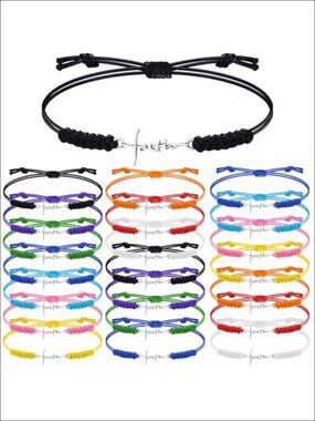 Faith Cross Bracelets Bulk 20 Pcs Adjustable Wax Rope Religious Gift